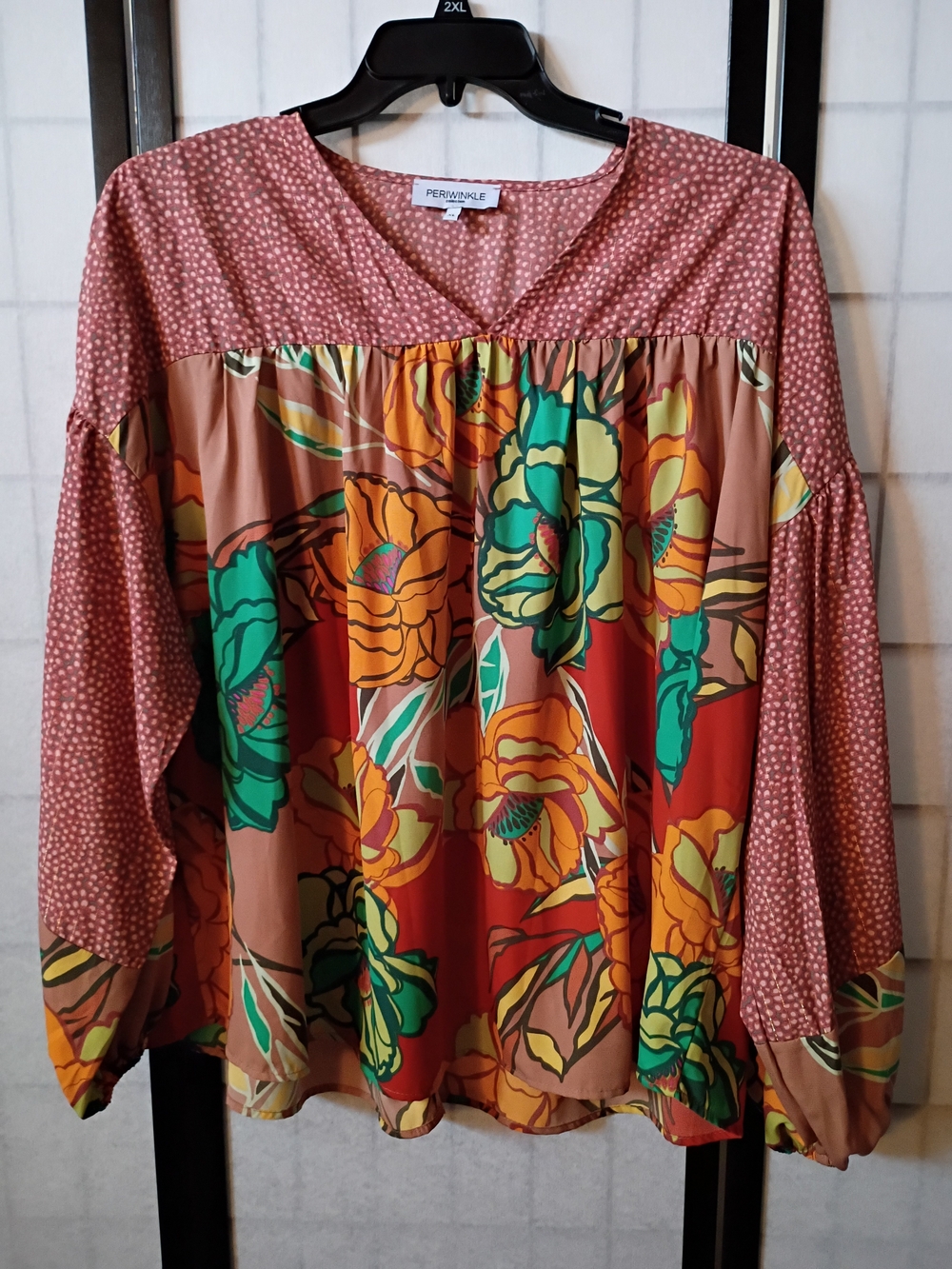 Periwinkle Collection Floral Mixed-Print Peasant Top